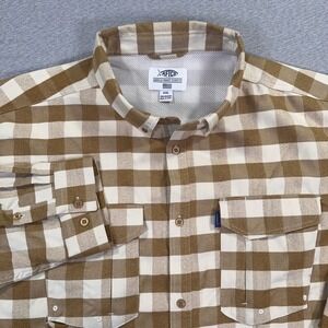 Aftco Flannel Shirt Mens 2XL Brown Buffalo Check Vented Fishing Outdoor EUC
